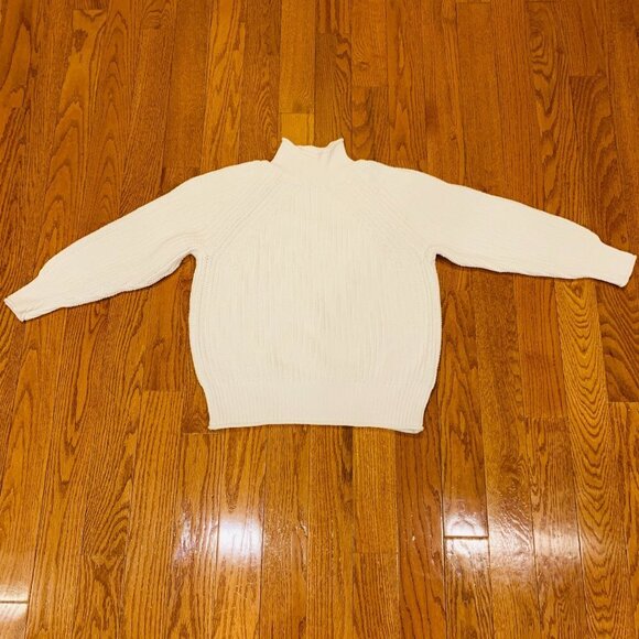 Vintage 90's J. Crew Irish Aran Fisherman Sweater White Cable Knit Turtleneck - Picture 2 of 16